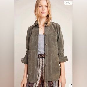 NWT By Anthropologie Luxe Suede Shirt Jacket • Moss Green • Small